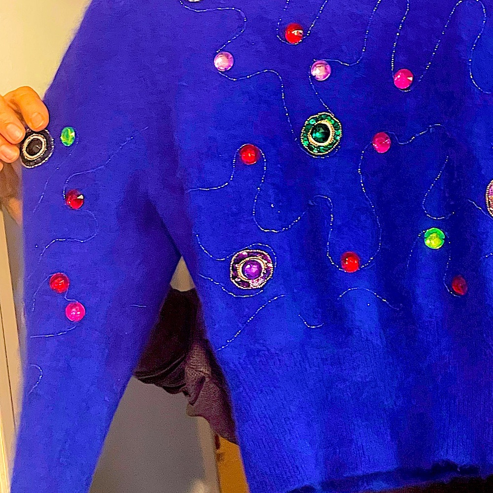 80% angora VTG sweater L/S 80s med premier collection beaded Sequin jeweled